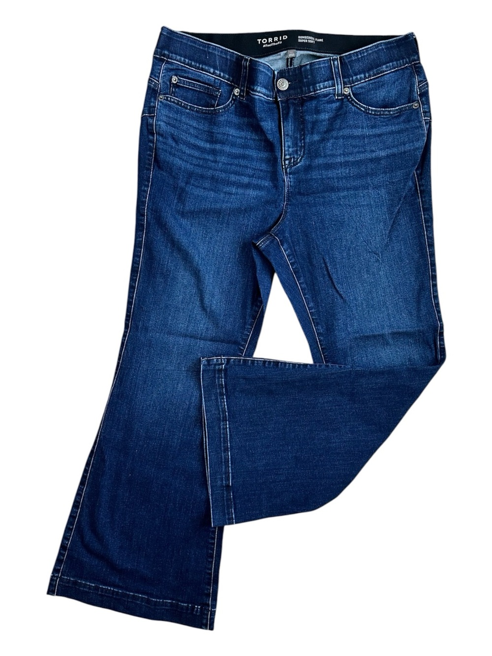TORRID Women’s Plus Bombshell Flare Super Soft Blue Medium/Dark Wash – Size 18S